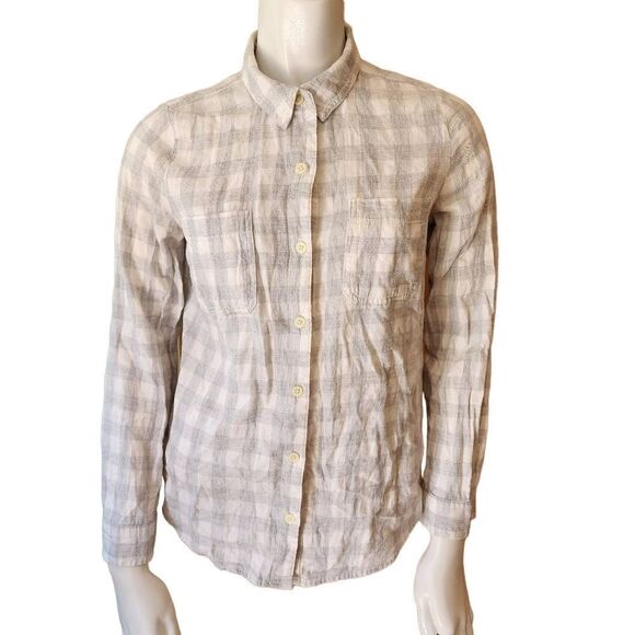 Old Navy White & Gray Gingham Button Down Top (XS) - Picture 3 of 6